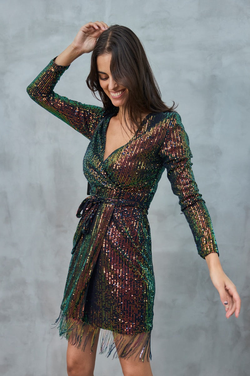 Wrap dress with sequins