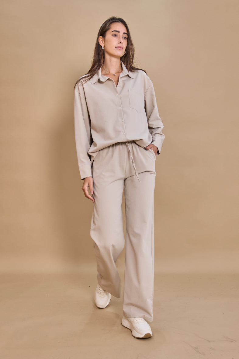 Long fluid high-waisted pants with tie
