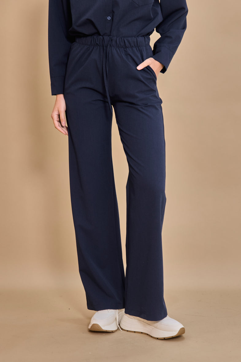 Long fluid high-waisted pants with tie