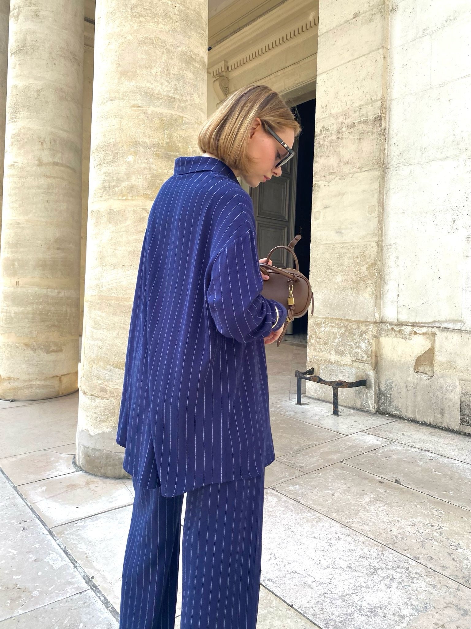 Ensemble rayé en lin melangé, chemise et pantalon