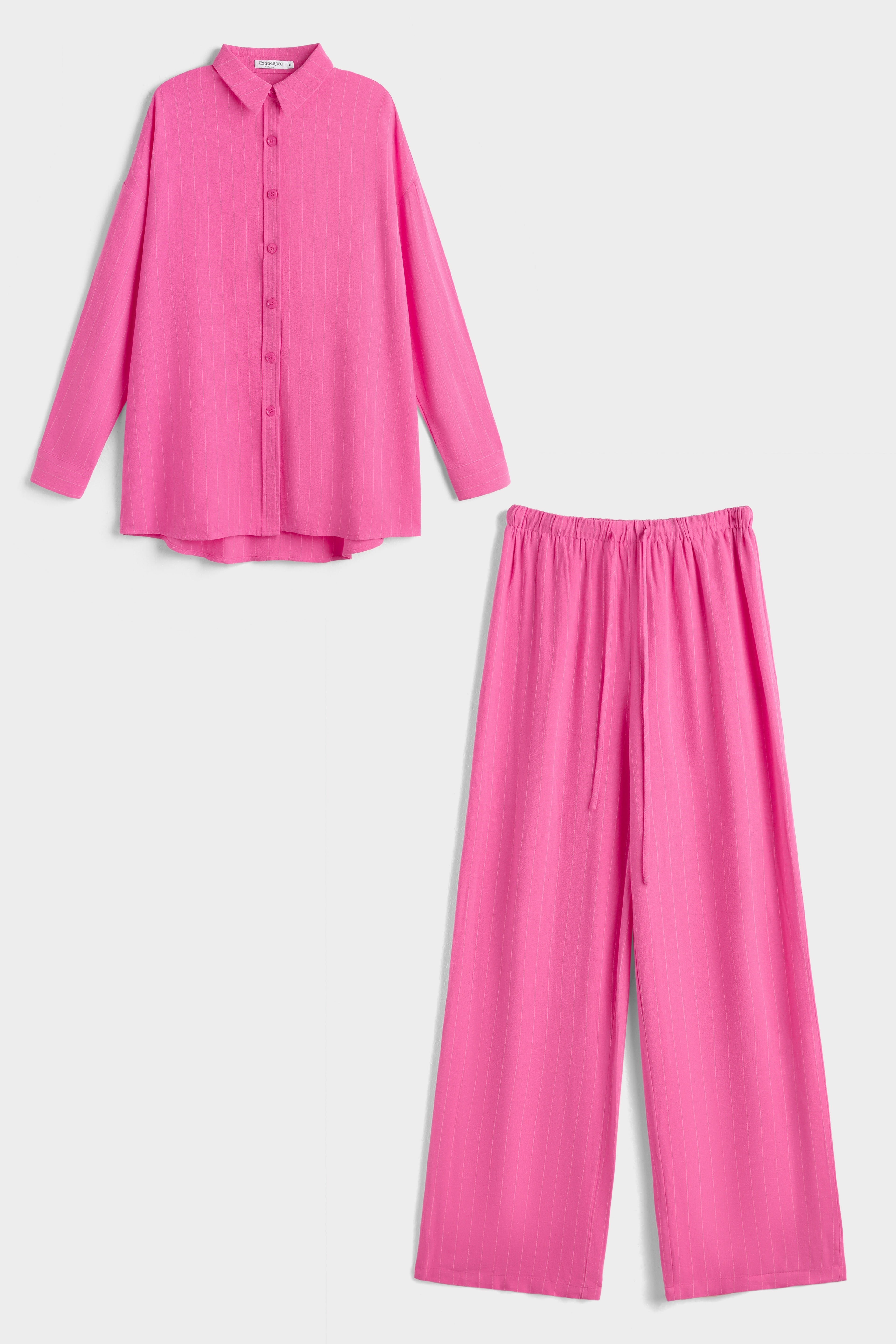 Ensemble rayé en lin melangé, chemise et pantalon