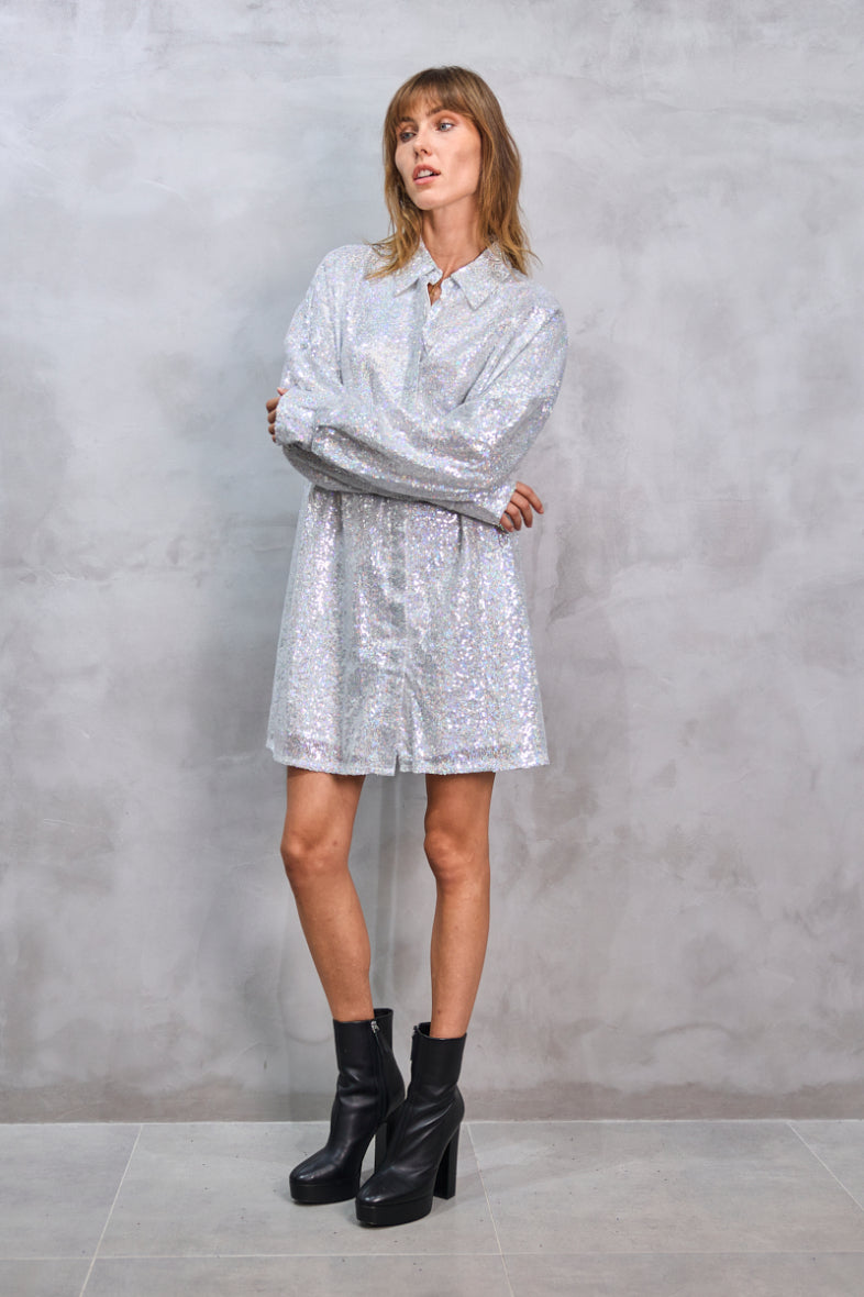 Long oversized shirt with glittery sequins